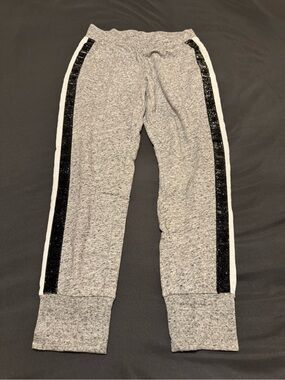 PINK Victoria's Secret Heather Gray Joggers with Black Glitter Side Stripe